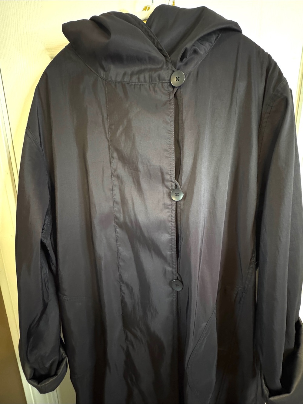 Long Hooded Black Trench Coat Women’s Size Large Nordstrom Reversible - Picture 6 of 12